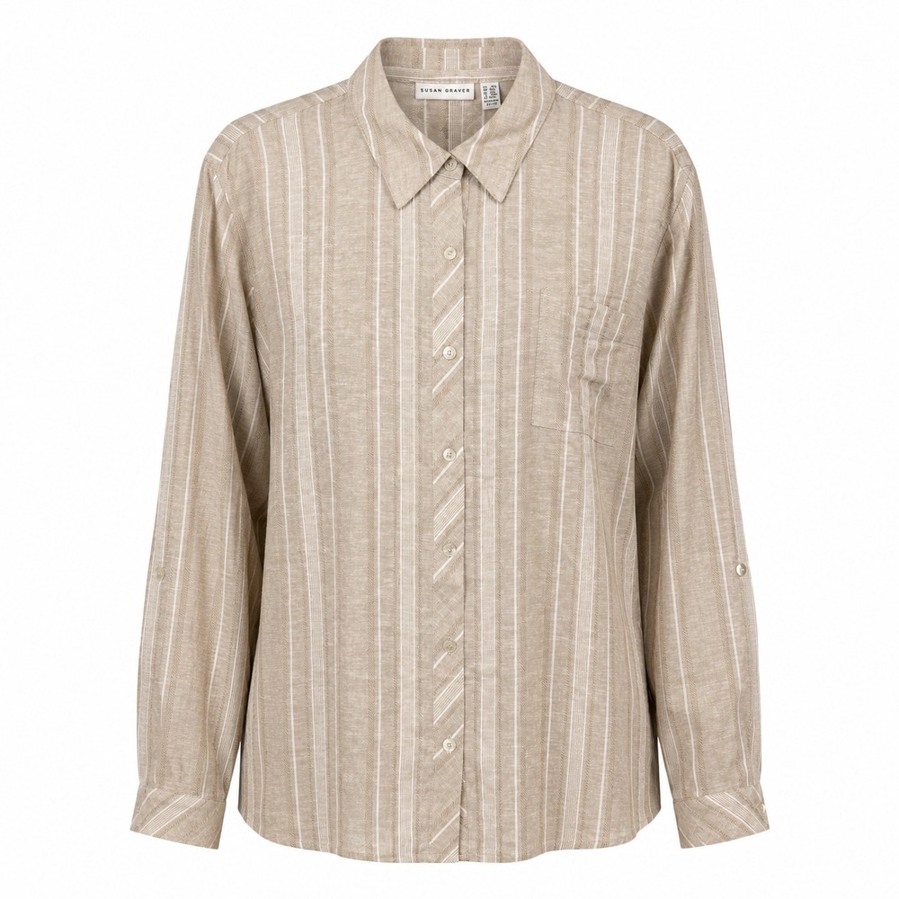Susan Graver Old Money Preppy Linen Shirt Womens 2XP Coastal Chic Minimalist
